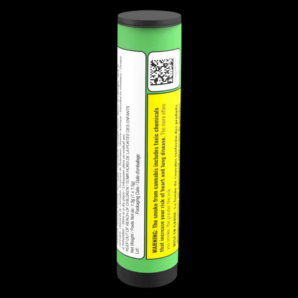 Dab Bods OG Lime Killer Moon Rock Mega Infused pre-roll in green and black cylindrical packaging with yellow warning label