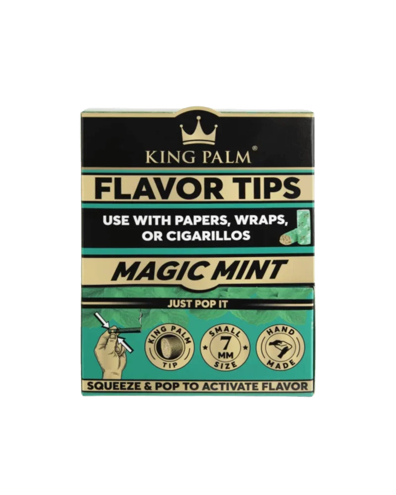Embouts aromatisés Magic Mint de King Palm, accessoire pour feuilles à rouler de 7 mm avec emballage vert menthe et design de filtre fait à la main