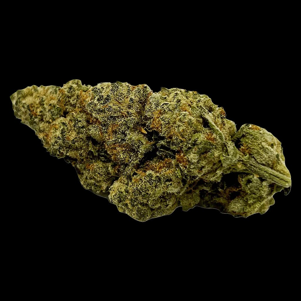 1Spliff PineappleX dried flower cannabis with dense green buds and golden trichomes