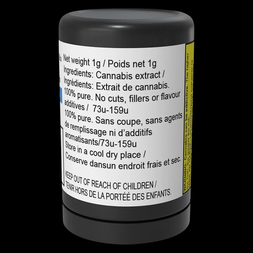 Lune Rise Farms Peanut Butter Breath 73u-159u cold cured live rosin, 1g jar with black cap and white label showing cannabis extract ingredients and storage instructions