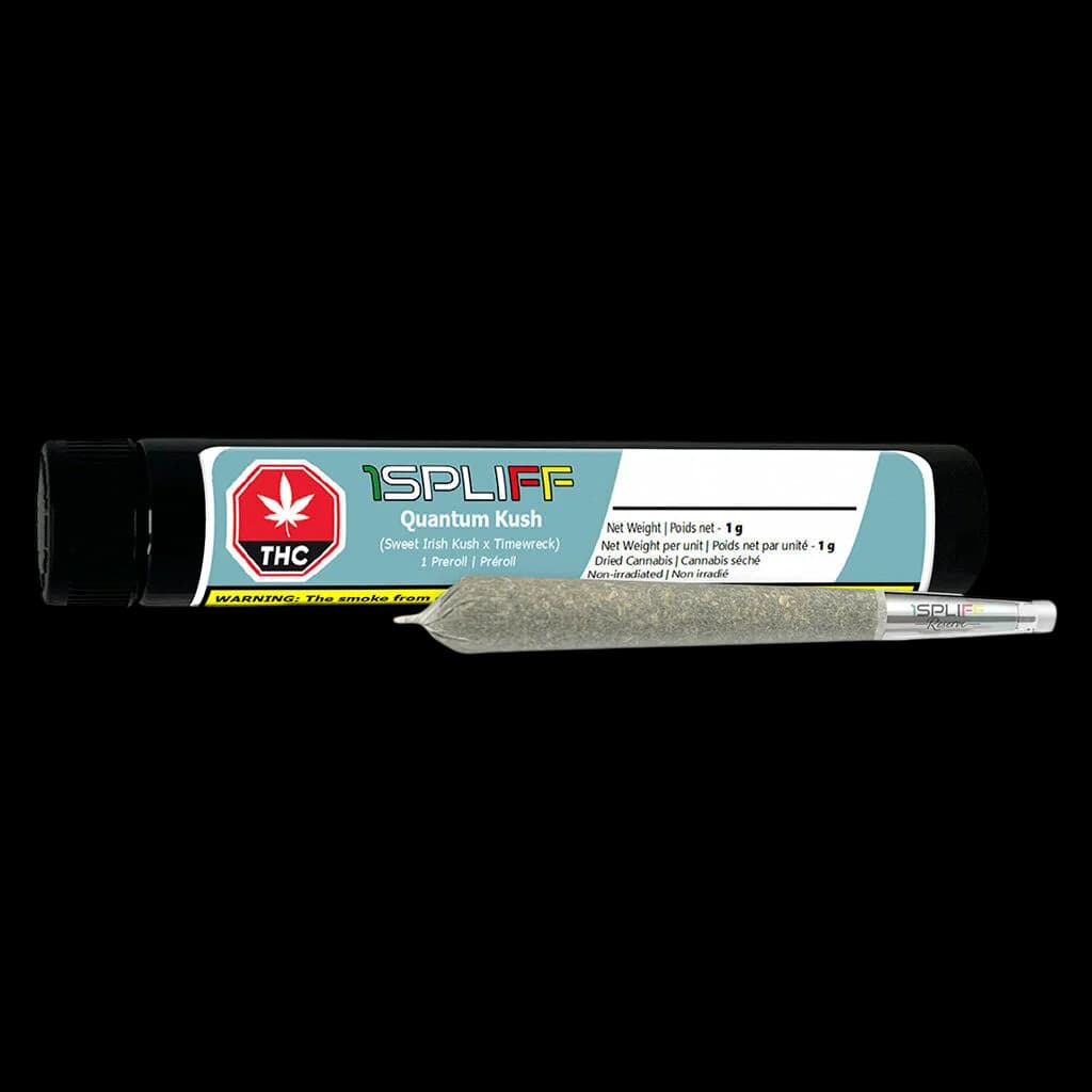 Pré-roulé 1Spliff Quantum Kush, 1 g, avec embout en verre et emballage en tube noir visible