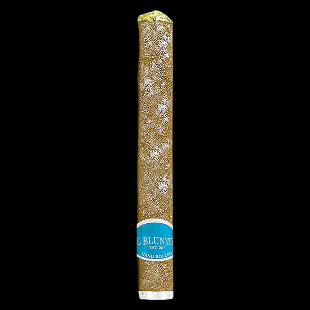 El Bluntito hand-rolled cannabis pre-roll with diamond-infused resin, displayed against white background