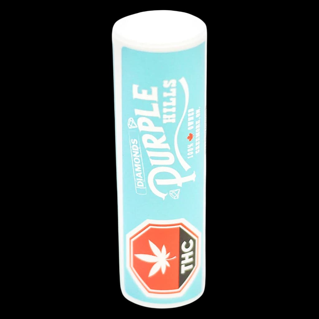 Purple Hills 95+ Liquid Diamonds Orangeade 510 thread vape cartridge with turquoise packaging and red THC badge