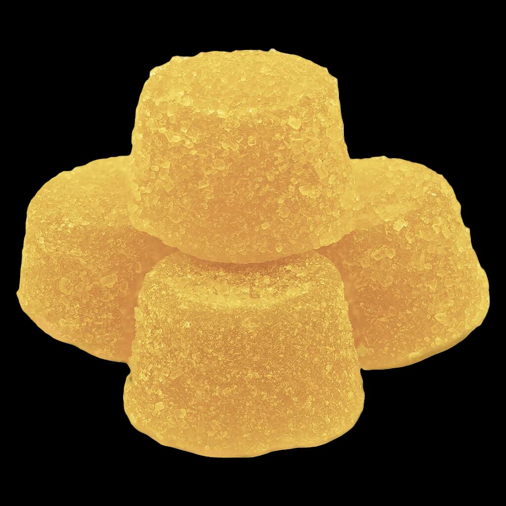 Simply Bare White Rainbow Organic Live Rosin Gummies, yellow soft chew cannabis edibles