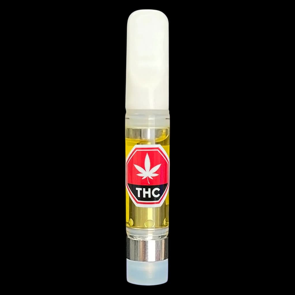 XPLOR Strawberry Cyclone 510 thread cannabis vape cartridge with golden oil and red THC label