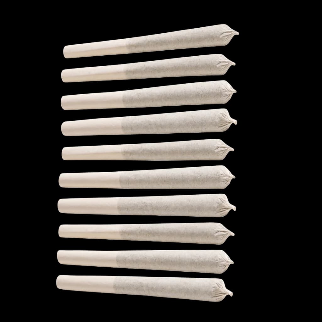 Paquet de 12 pré-roulés Pink Kush de Pure Sunfarms avec extrémités en papier torsadé sur fond blanc