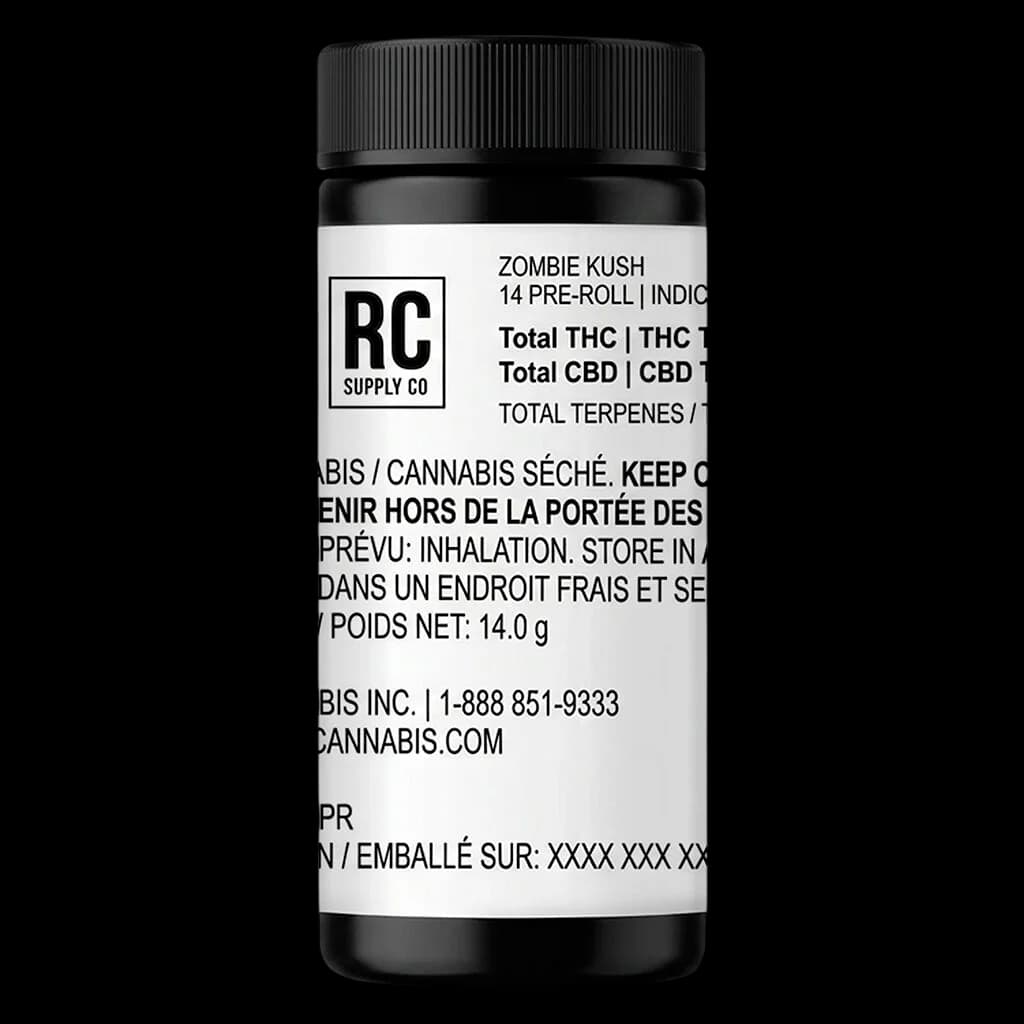 Paquet de 14 pré-roulés Zombie Kush RC Supply Co., souche Indica, pré-roulés de cannabis de 14,0 g