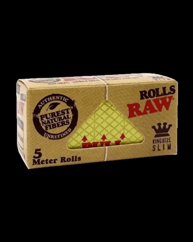 RAW Classic King Size Slim rolling papers, 5 meter rolls pack with natural fiber packaging