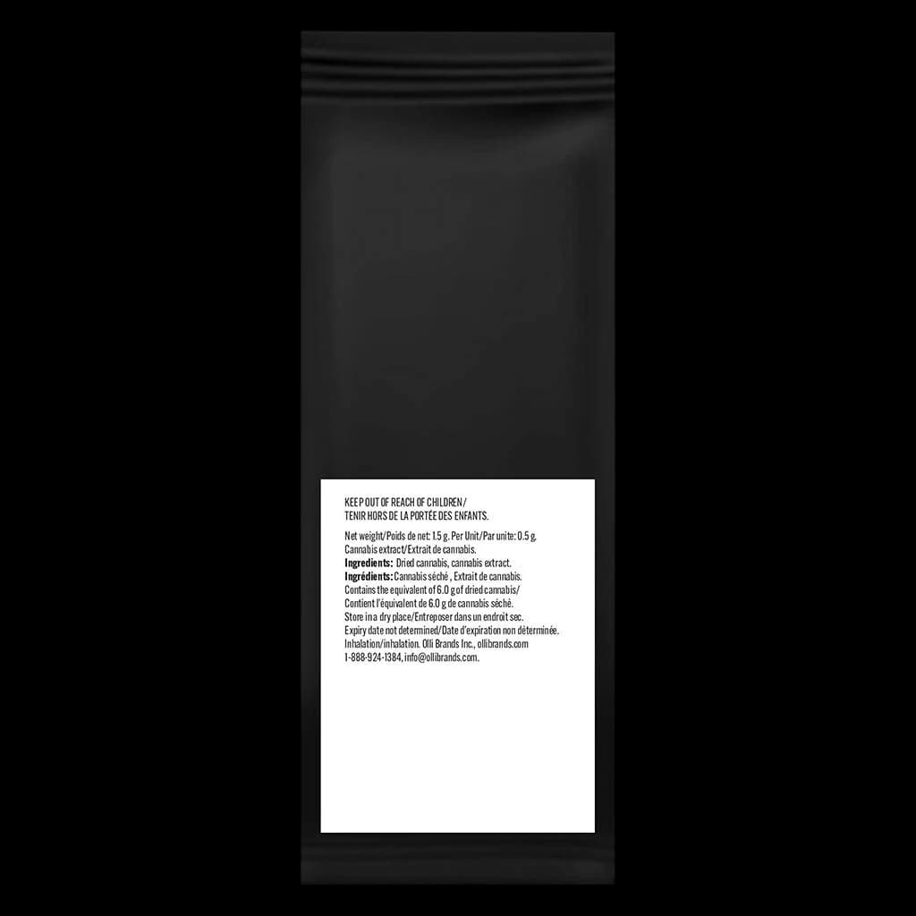 Dazed & Infused Diesel Orchid live resin diamond infused pre-roll 0.5g package rear label showing ingredients and dosing information