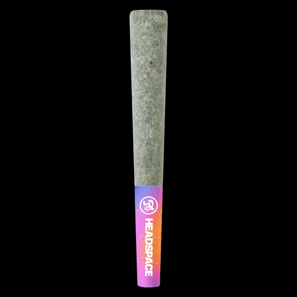 Headspace Bananacane pre-roll with green cannabis flower and gradient purple-to-orange branded filter tip