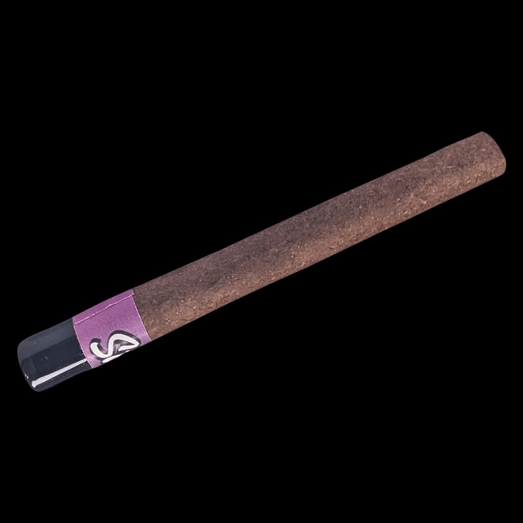 Status Raw Acapulco Gold Cannagar pre-roll with brown cannabis leaf wrapper, purple band, and black filter tip