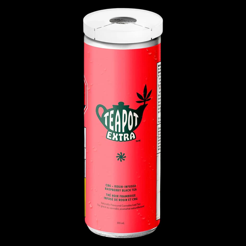Teapot Extra CBG + Rosin-Infused Raspberry Black Tea, 355ml cannabis beverage in red can