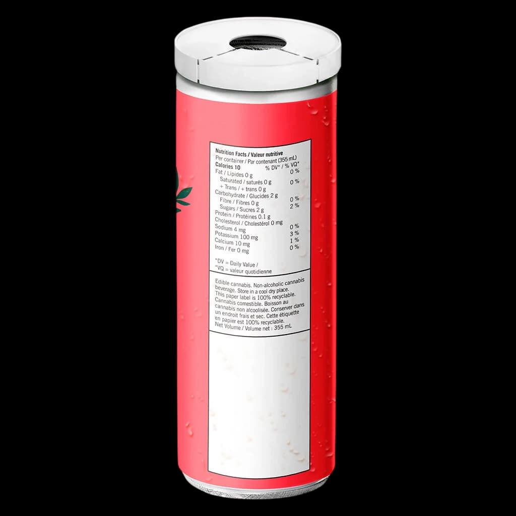 Teapot CBG + Rosin Raspberry Black Tea 355mL cannabis beverage can with nutrition facts label visible