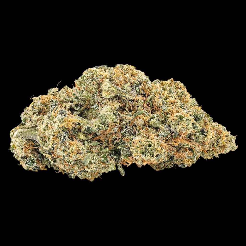 Big Bag O' Buds Frosted Rootbeer dried flower cannabis buds with dense green and amber trichomes