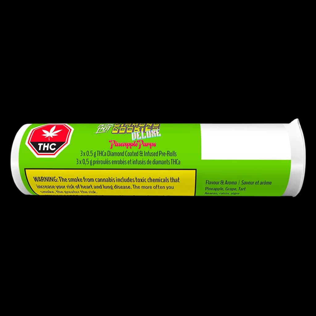 Diamond Doobies Deluxe Pineapple Purps, 3 x 0,5 g de pré-roulés infusés et enrobés de diamants THCa en emballage tubulaire