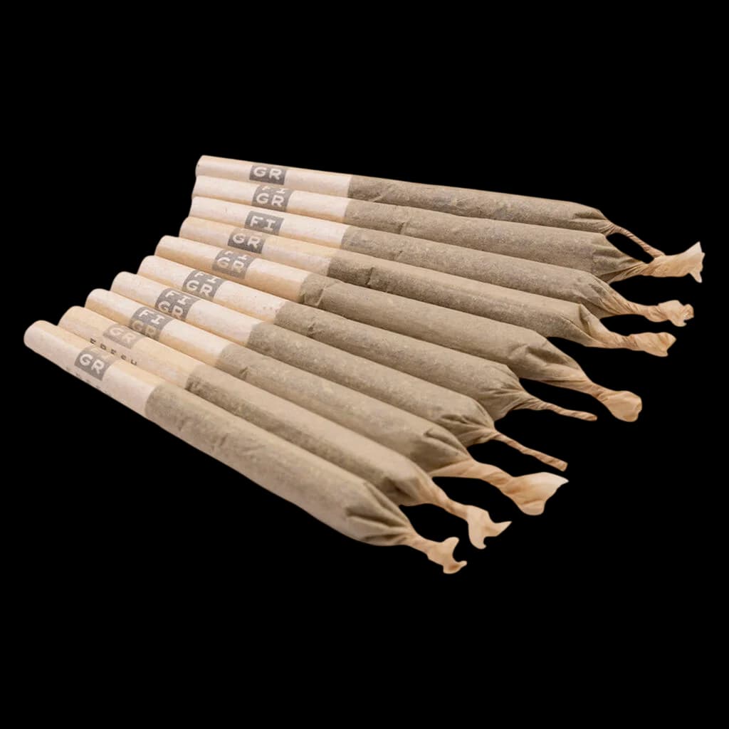 FIGR Chatty Kathy pre-roll pack with ten cannabis joints, each with branded filter tips and tan paper wrapping