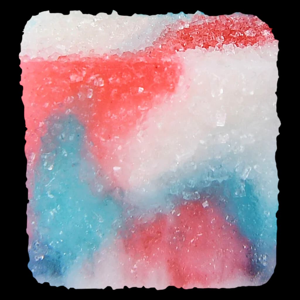 Glenn's No.27 100's Distillate Delta 9 White Freeze soft chews with red, white, and blue crystalline coating