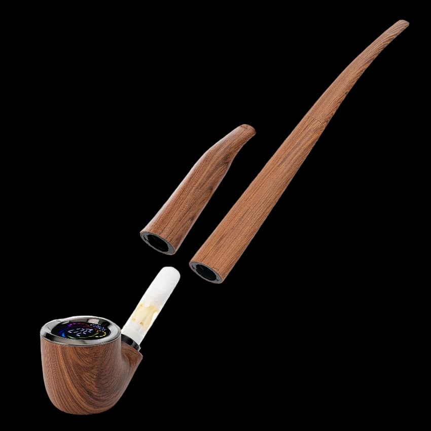 Pulsar 510 DL Wizard Pipe VV Vaporizer with walnut wood bowl, removable stem, and two wooden mouthpieces