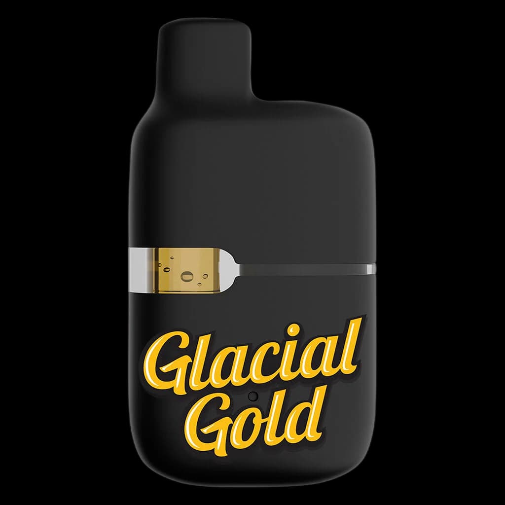 Glacial Gold Anytime 1:1 Rainbow Glow disposable vape pen with black body and gold-tinted cartridge window