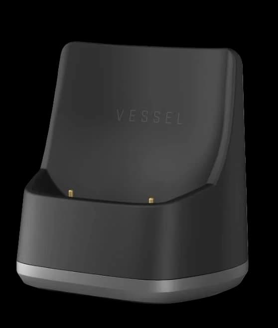 Dock de chargement Vessel avec finition noir mat et contacts dorés pour cartouches de vaporisateur de cannabis