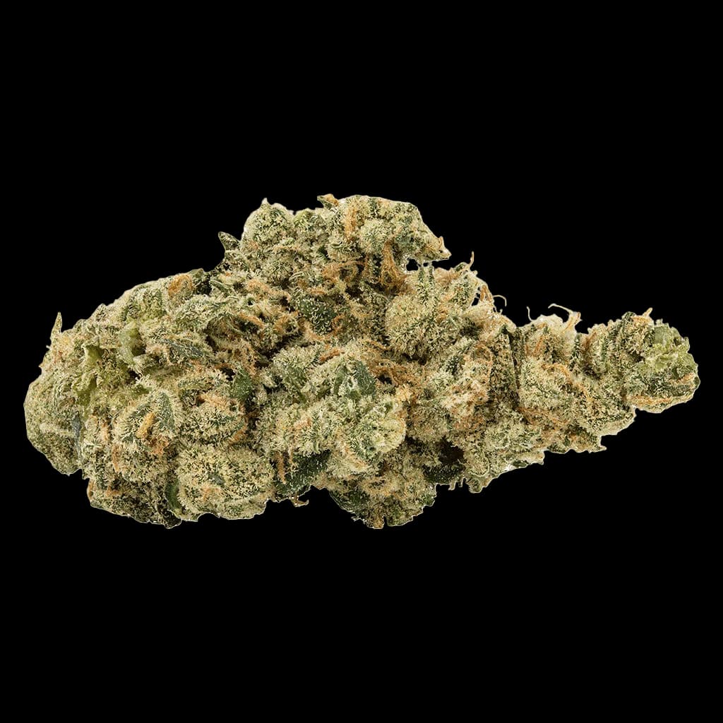 Big Bag O' Buds Ultra Sour dried flower cannabis buds with dense green and amber trichomes on white background