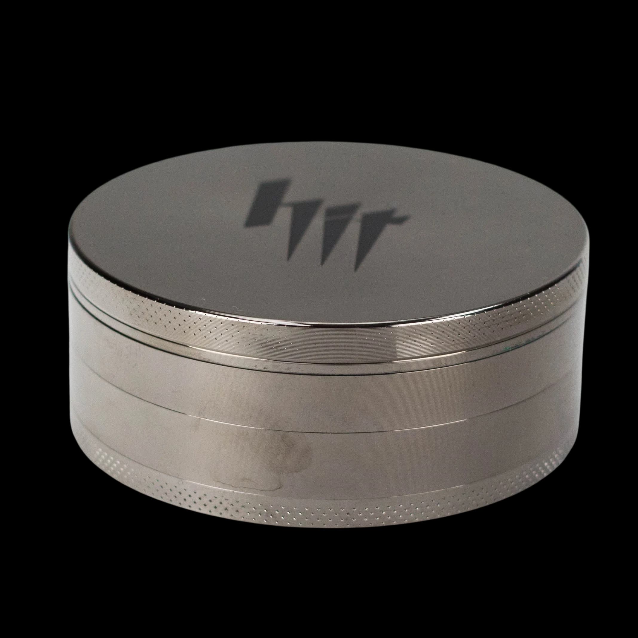 NIBO HIT 100mm four-part zinc grinder with gun metal finish and textured grip rings
