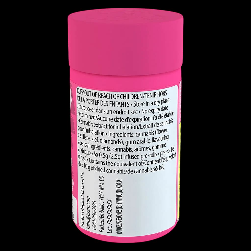 Paquet de pré-roulés Baby Jeeter Pink Lemon infusés, 5x0,5g (2,5g au total), fleur de cannabis avec infusion de résine