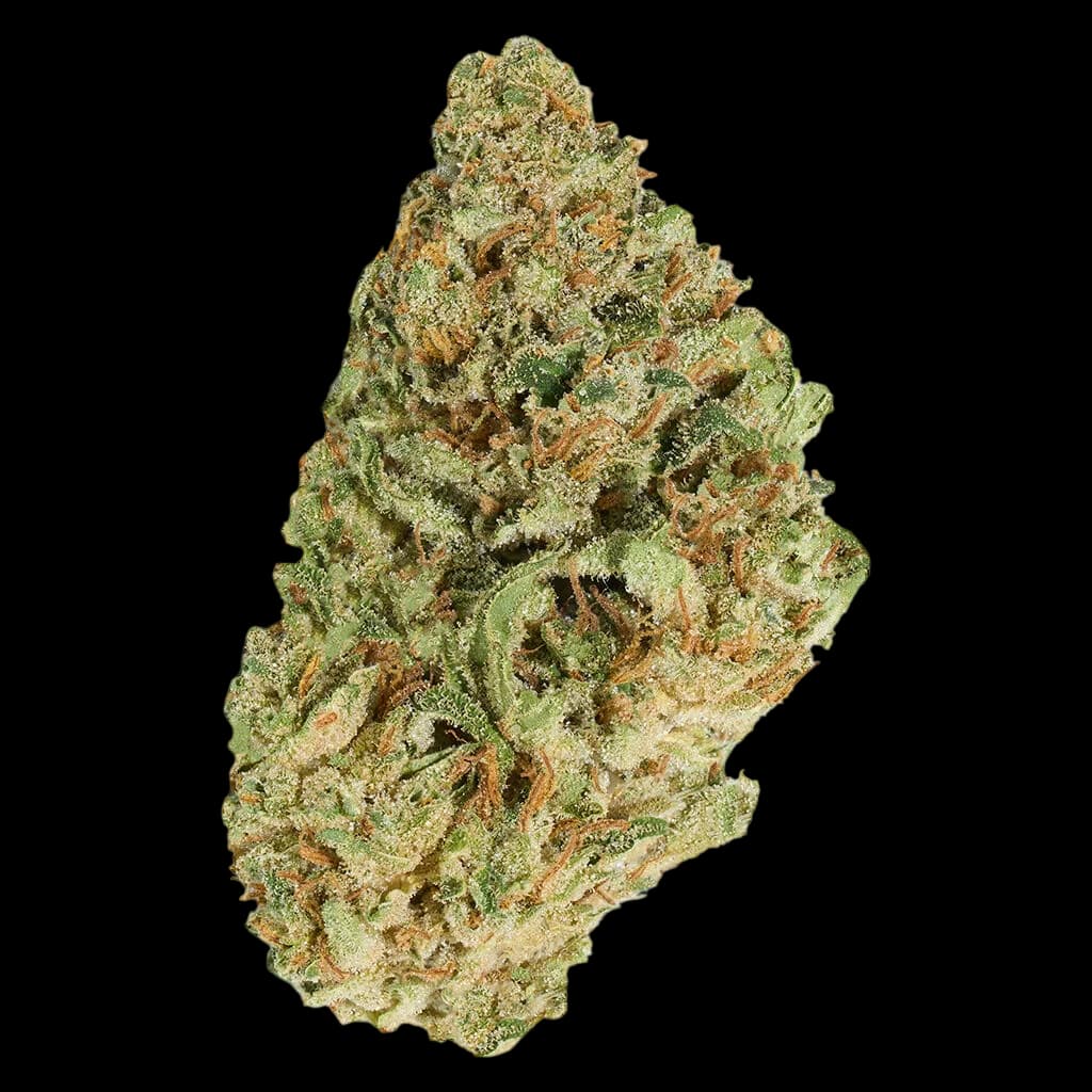Good Supply Jean Guy cannabis dried flower, showing dense green buds with orange pistils and crystal trichomes