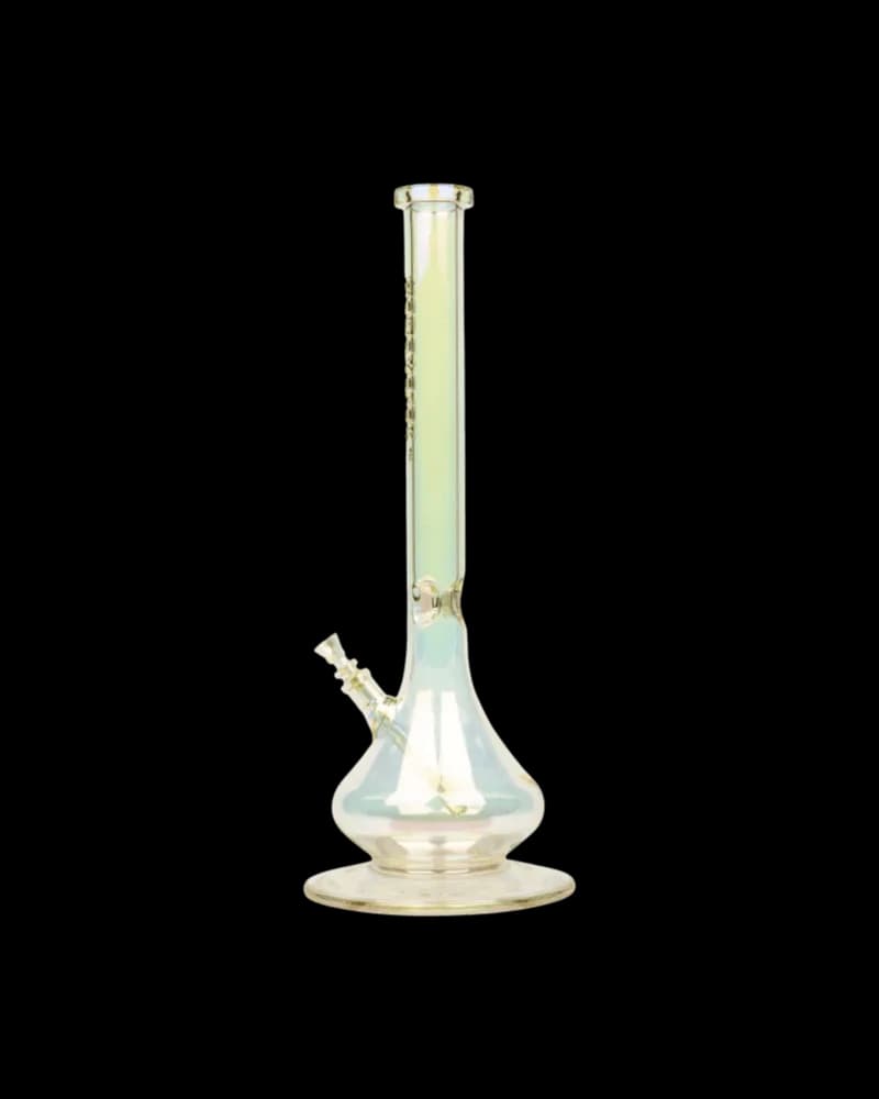 Red Eye Tek Metallic Rainbow Terminator bong with extra-large base and tall tube, iridescent finish