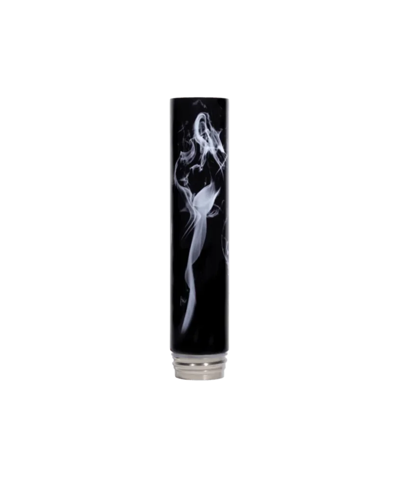 Chill Neckpiece smoke accessory with black cylindrical body and white ghostly design, metallic base