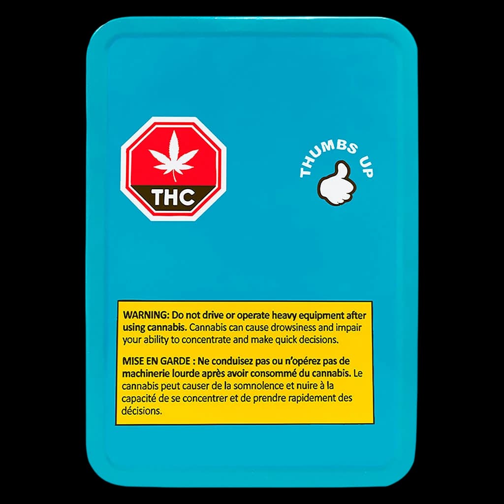 Emballage turquoise de pré-roulé de cannabis sativa Thumbs Up avec motif de nuage blanc