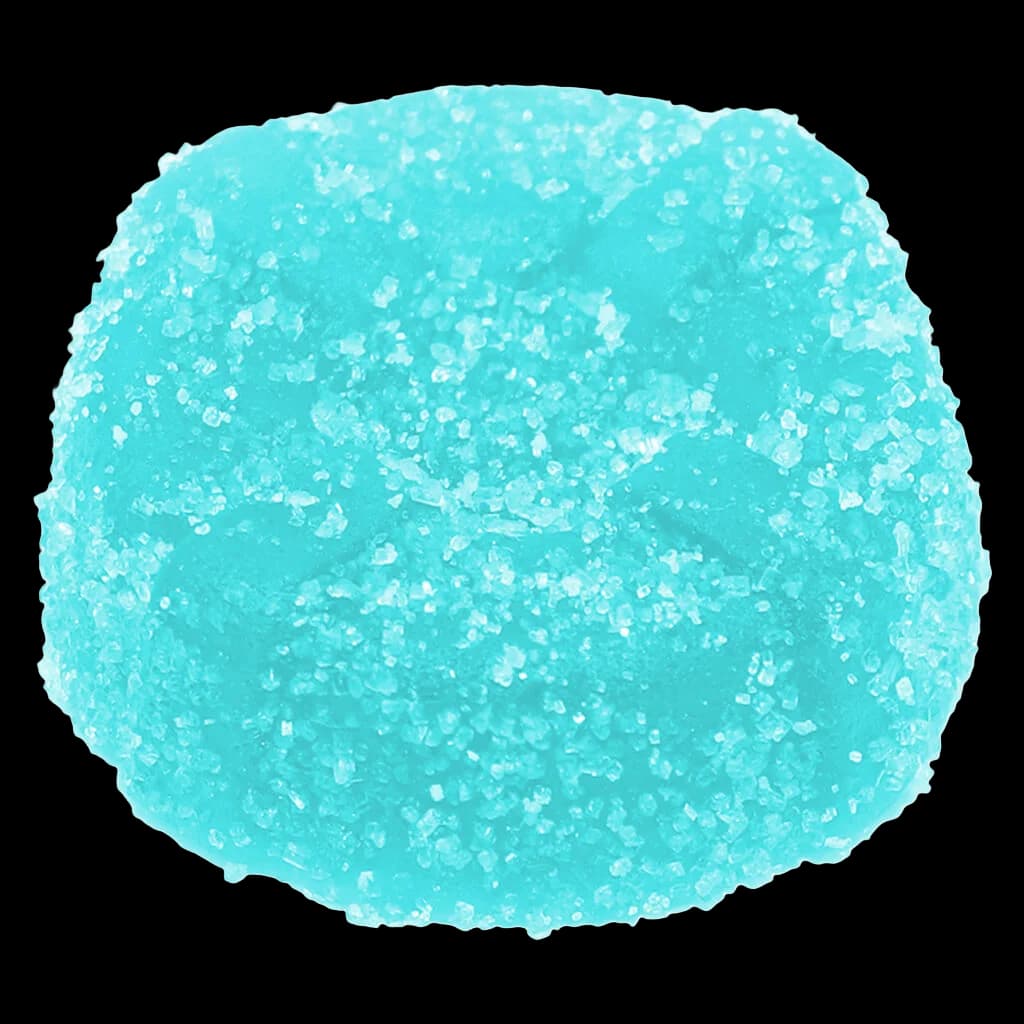 Gomme THC acidulée Arctic Meltdown Blues de No Future, bonbon moelleux enrobé de sucre turquoise