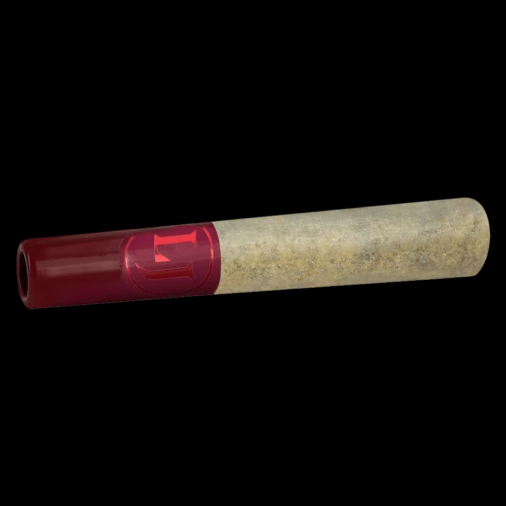 Lord Jones Hash Fusions Sour Diesel x Pink RNTZ infused pre-roll with burgundy filter tip and kief-coated paper