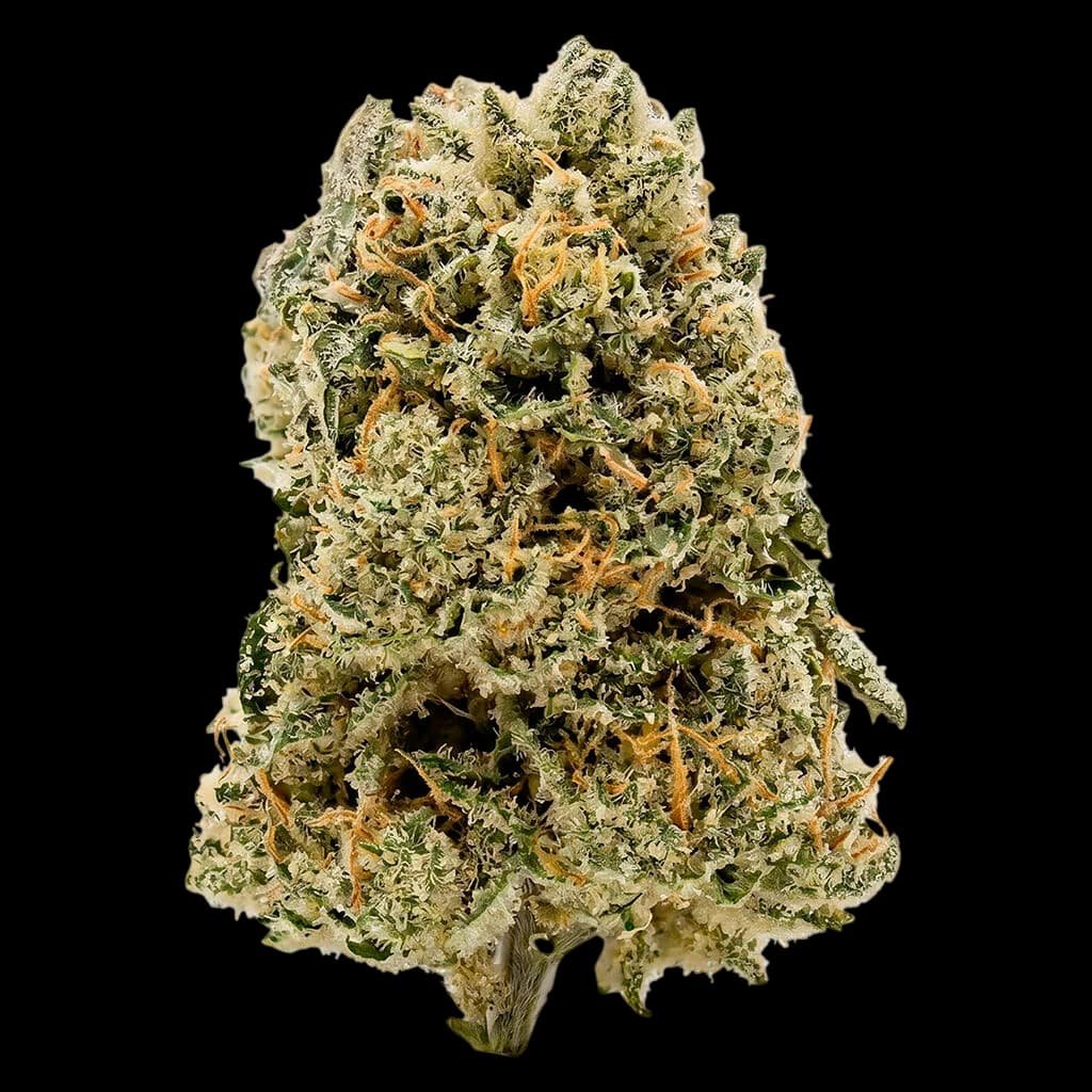 Overtime Full Shift cannabis dried flower showing dense green and amber-tinted buds with visible trichomes