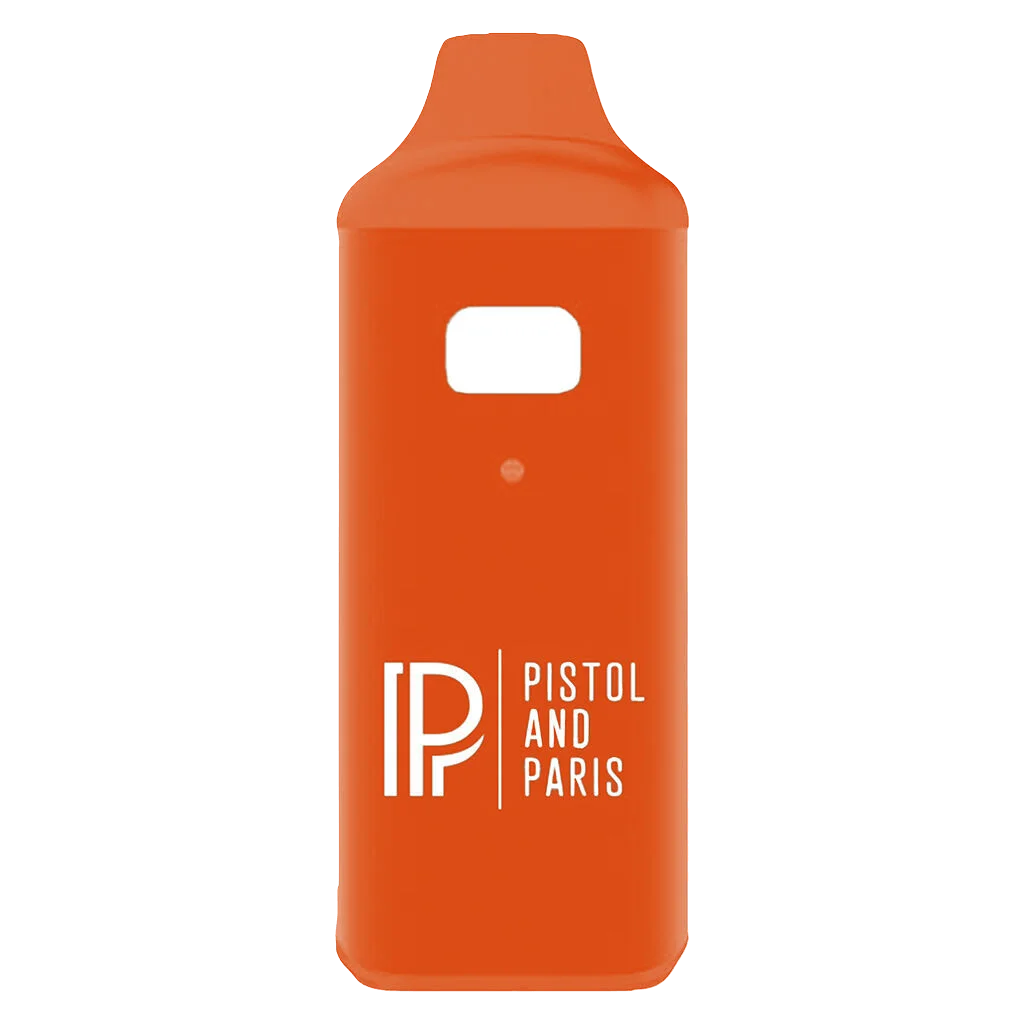 Pistol and Paris Orange Tingz Diamond Sauce disposable vape pen with orange body and white mouthpiece