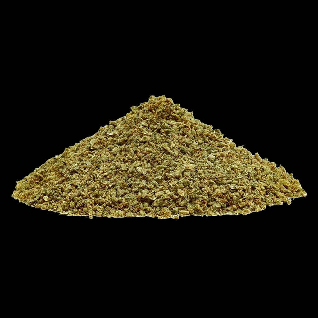 The Original Fraser Valley Weed Co. BC Bounty milled cannabis flower, finely ground dried flower texture