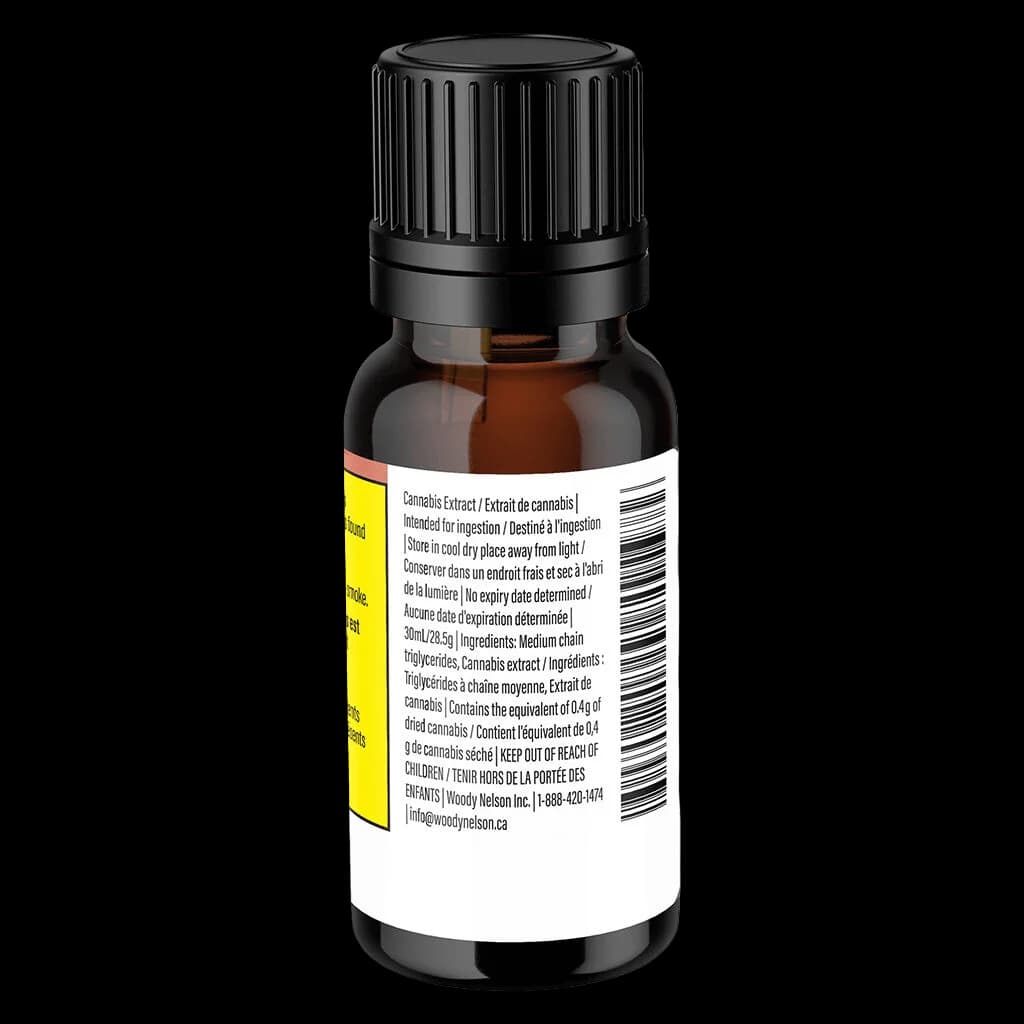 LoFi CBD Super Strength cannabis extract in 30mL amber glass bottle with black cap, label showing bilingual instructions and ingredients