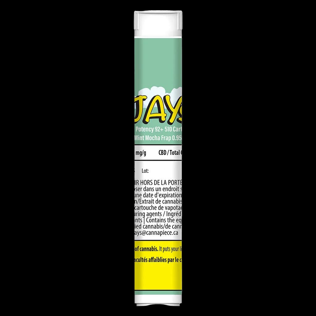 Jays cannabis vape cartridge, 510 thread, Mint Mocha Frap flavour, 0.95g, potency 92+