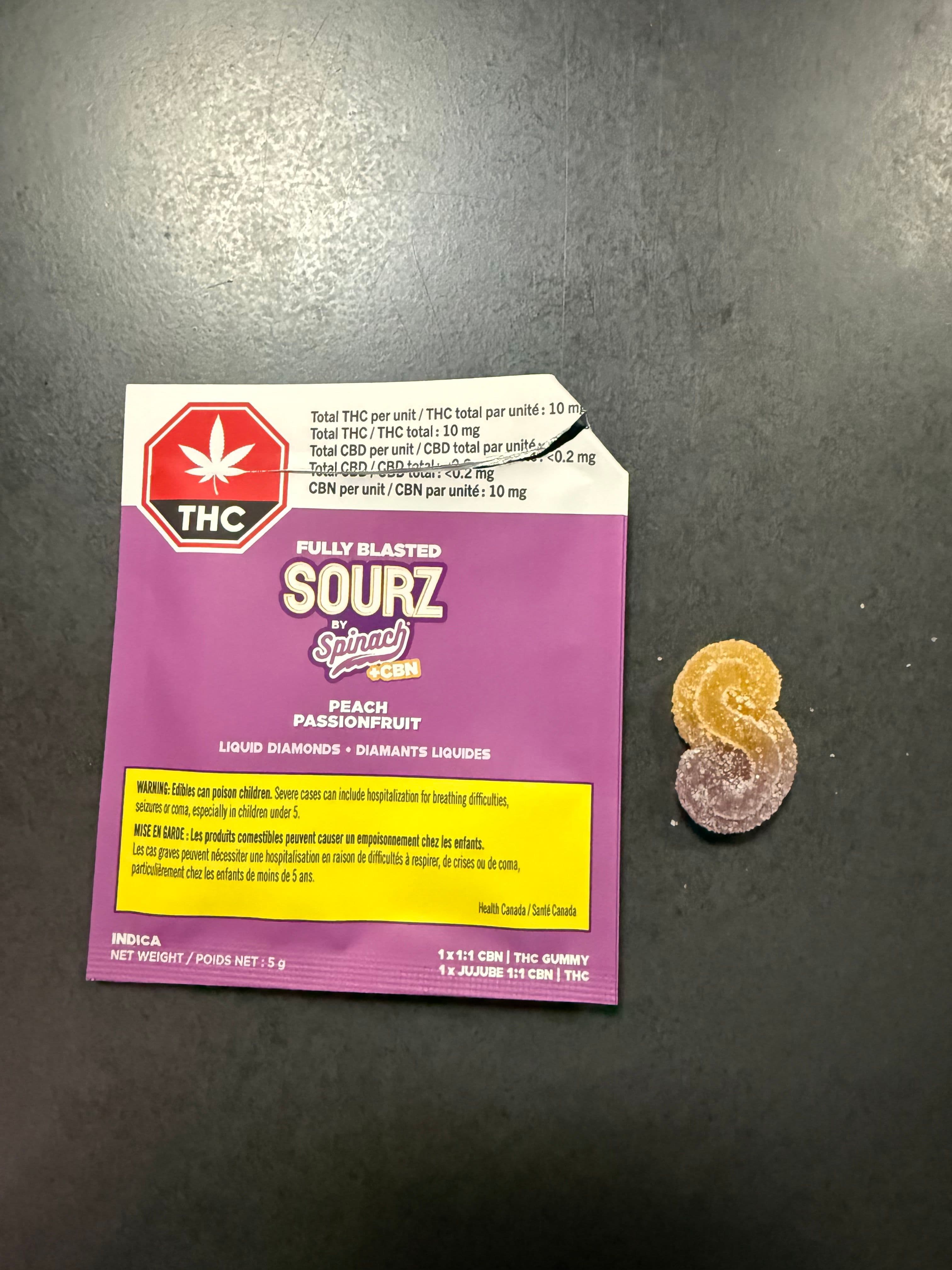 SOURZ by Spinach | Gommes CBN THC 1:1 Pêche Fruit de la passion Fully Blasted | Paquet de 1