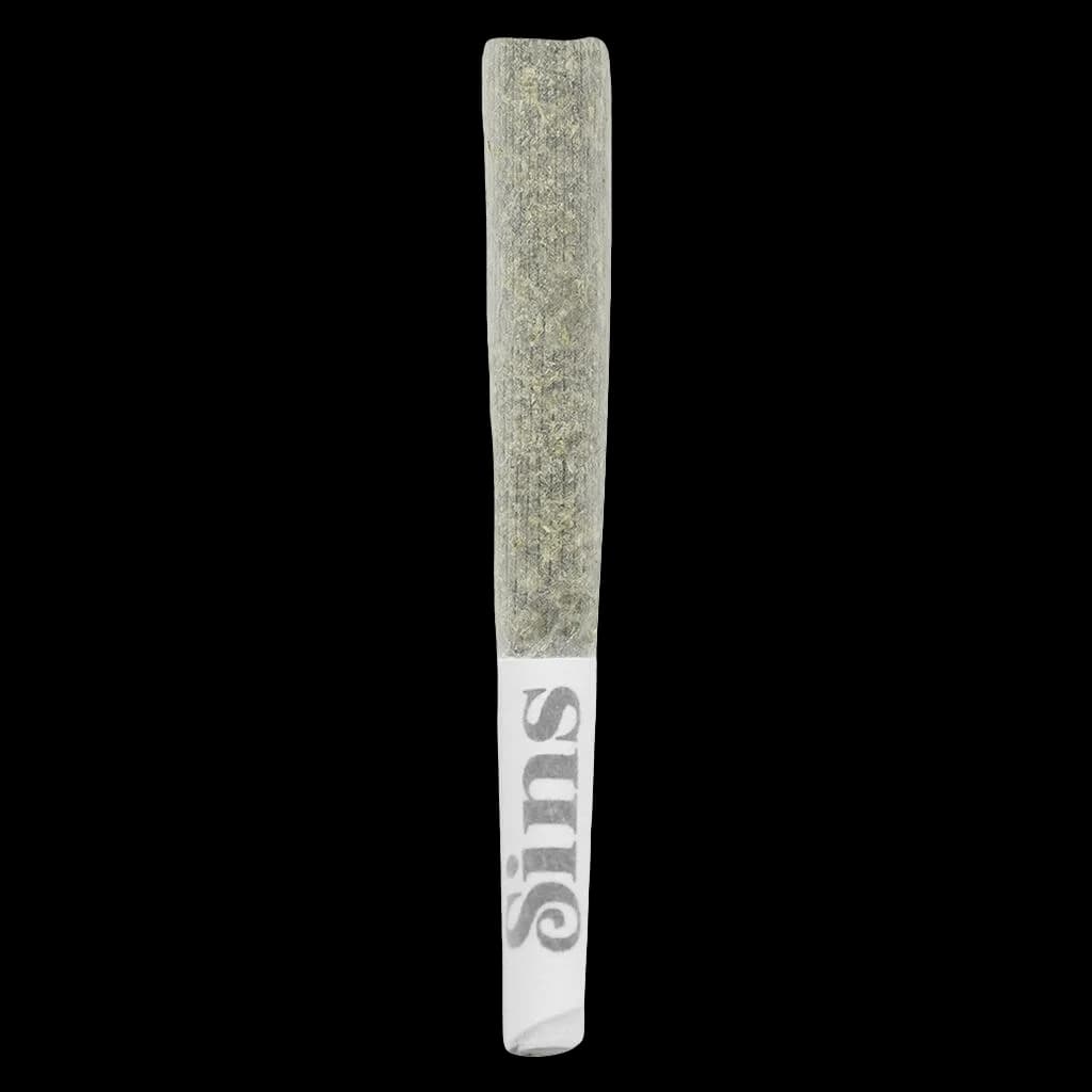 Sixty Seven Sins 67 Artisan Reserve pre-roll with light green cannabis flower and white filter tip